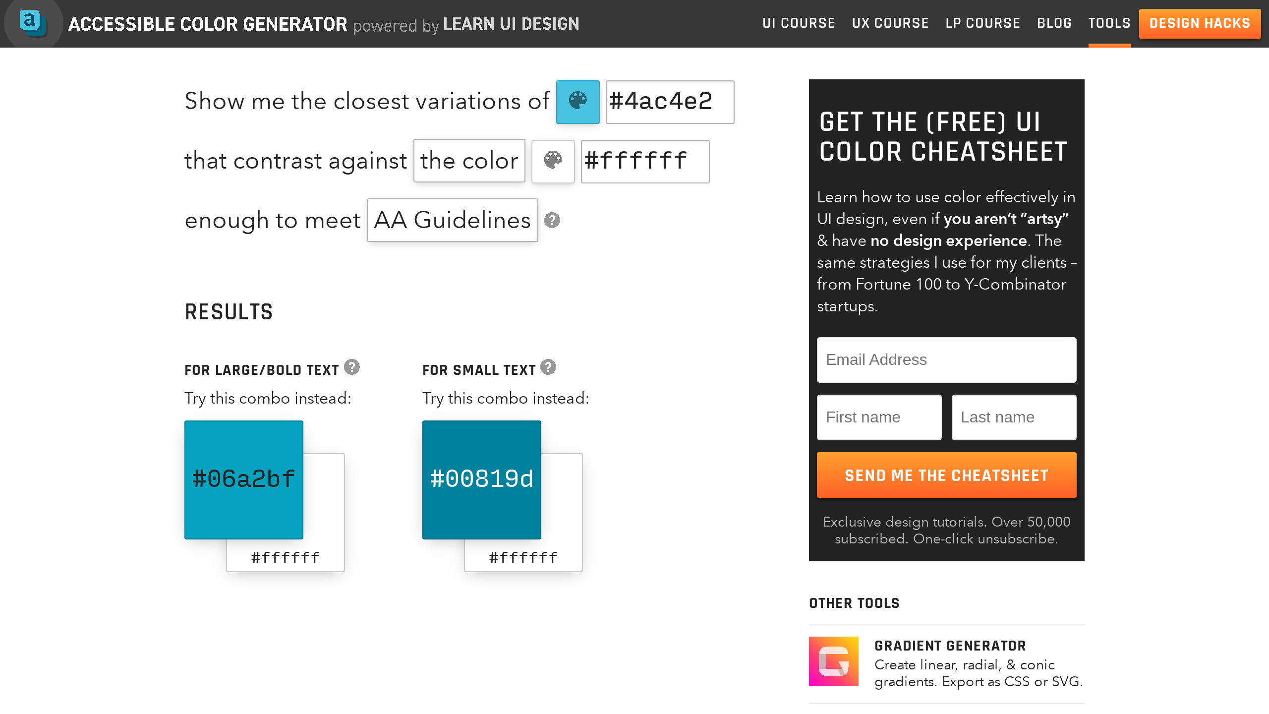 Accessible Color Generator's website screenshot
