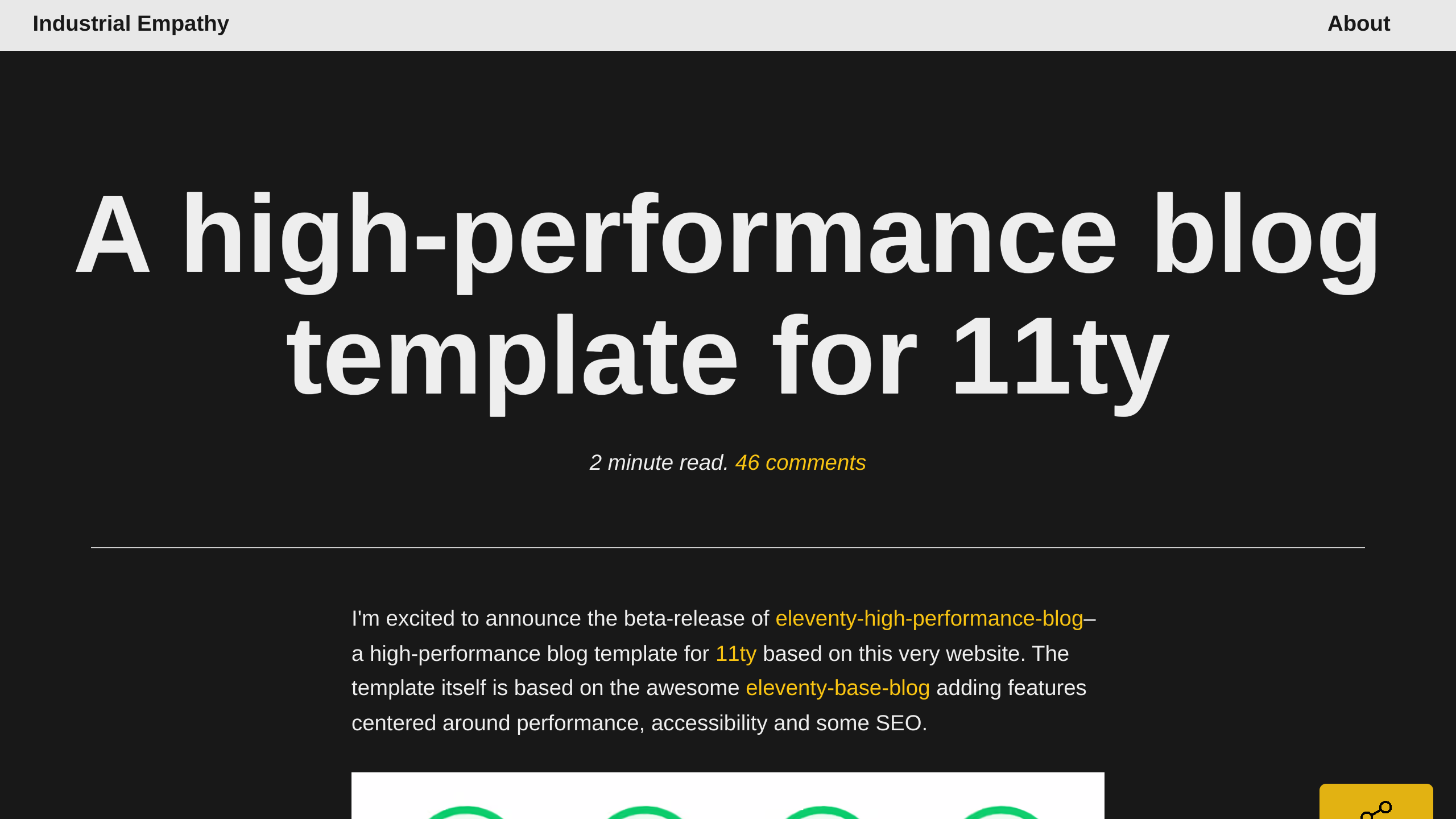 Eleventy High Performance Blog's website screenshot