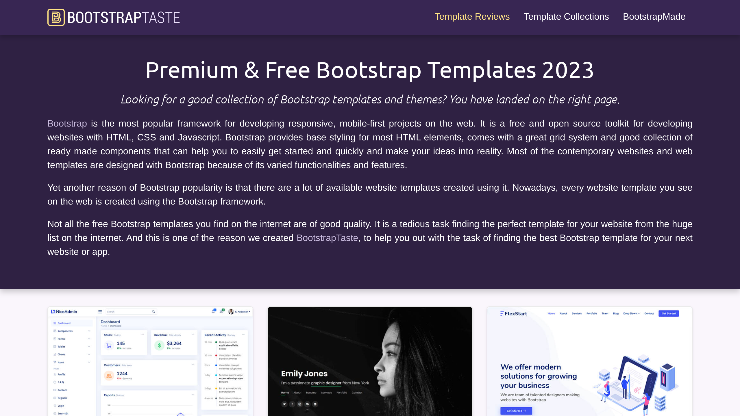 BootstrapTaste's website screenshot
