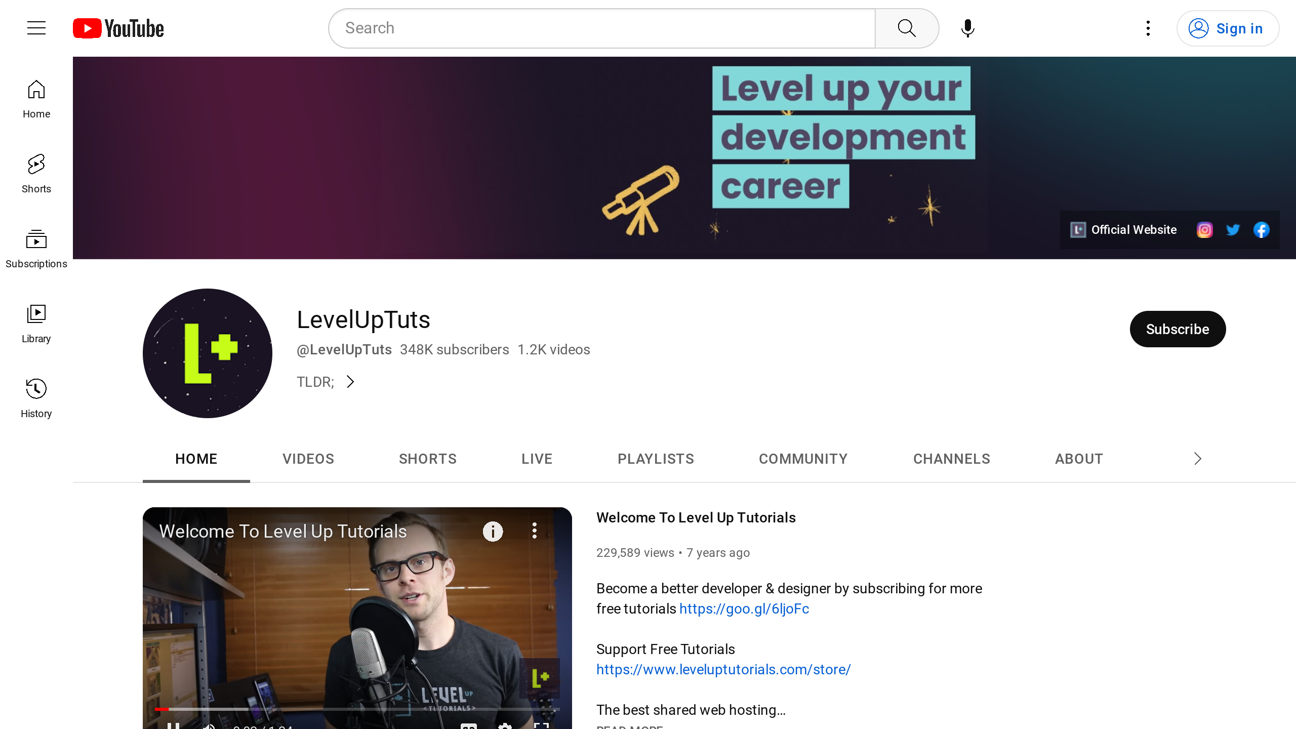 LevelUpTuts's website screenshot