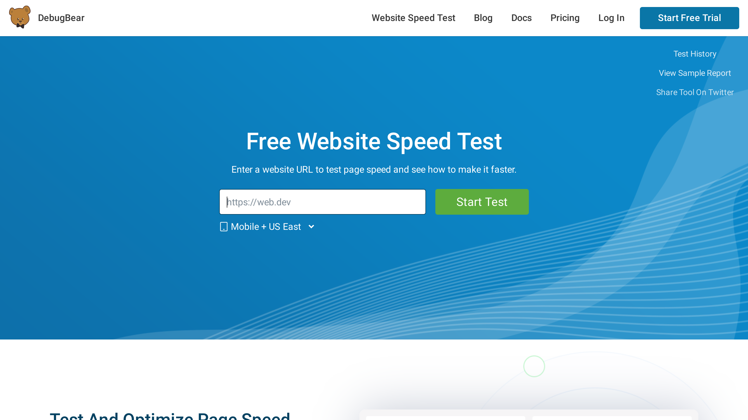 DebugBear Speed Test's website screenshot