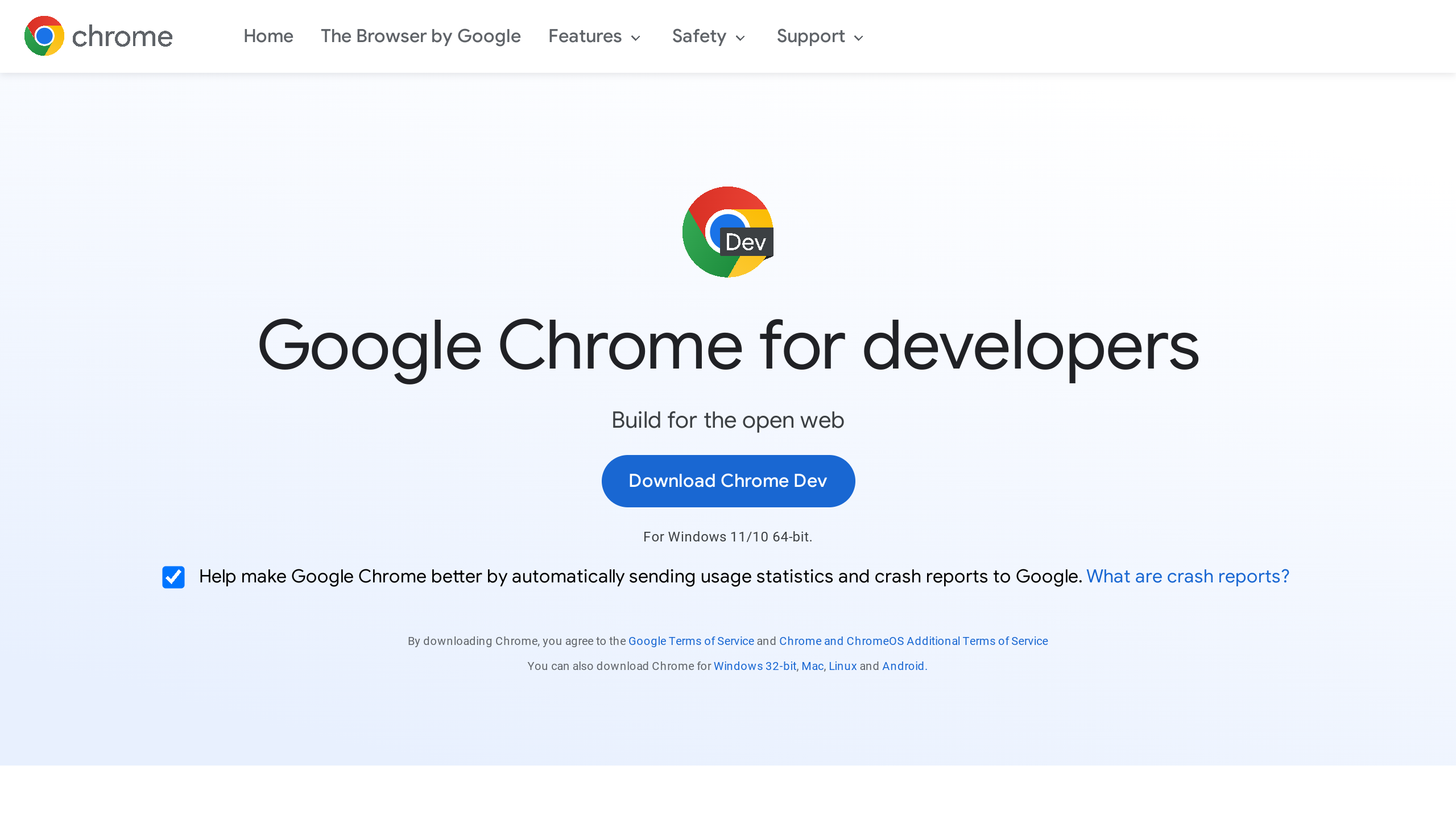Chrome Dev's website screenshot
