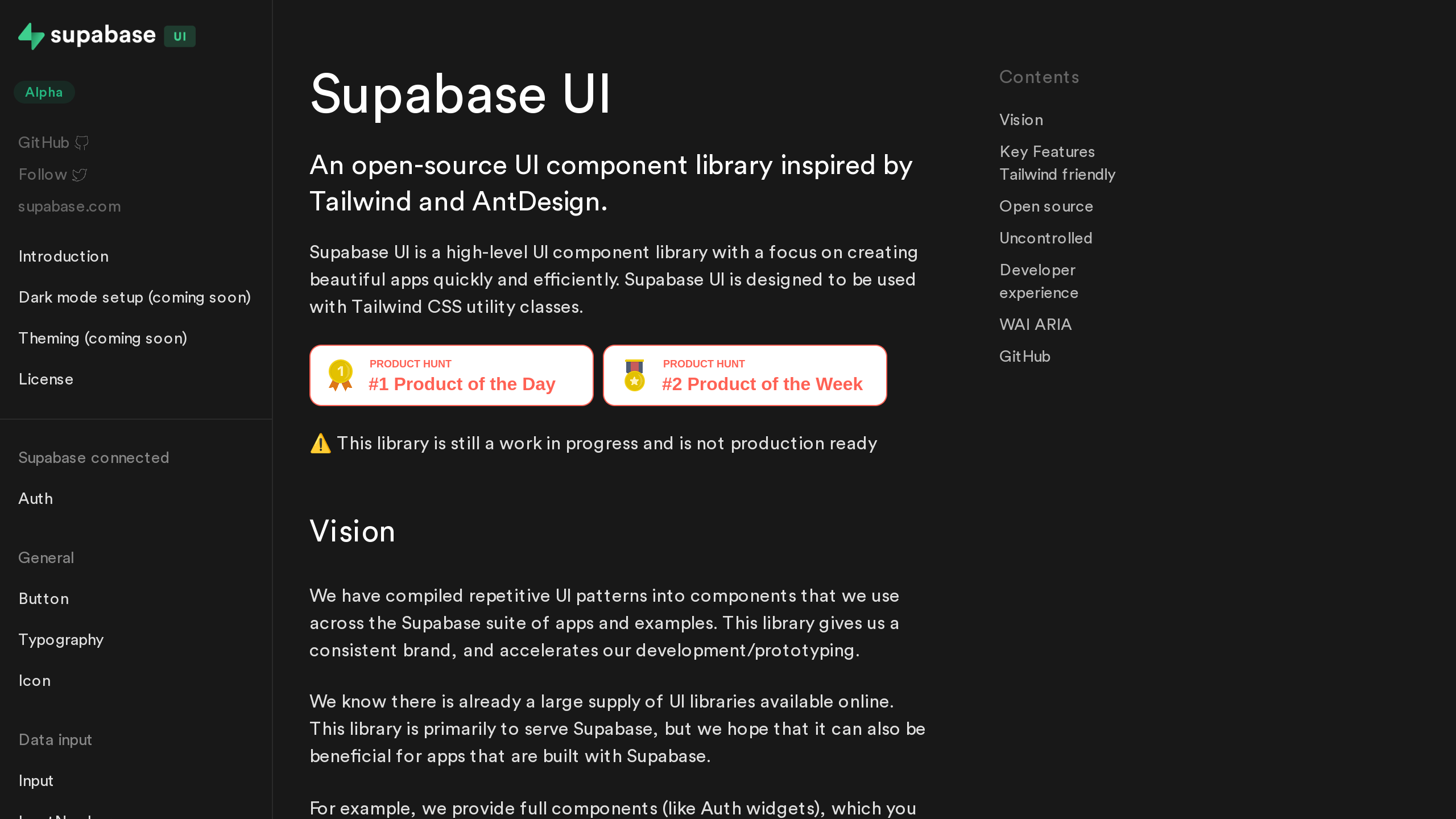 Supabase UI's website screenshot