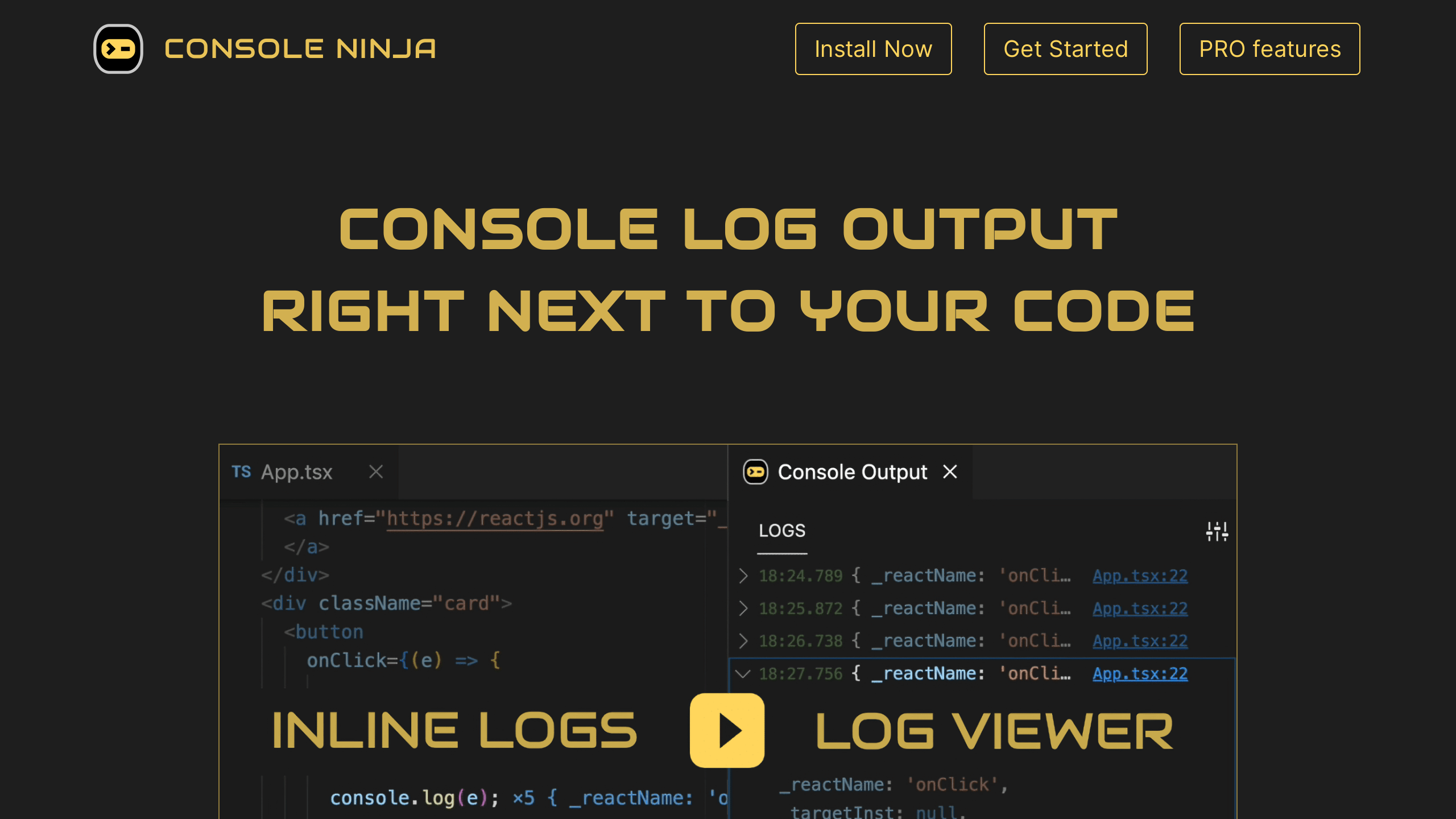 Console Ninja's website screenshot