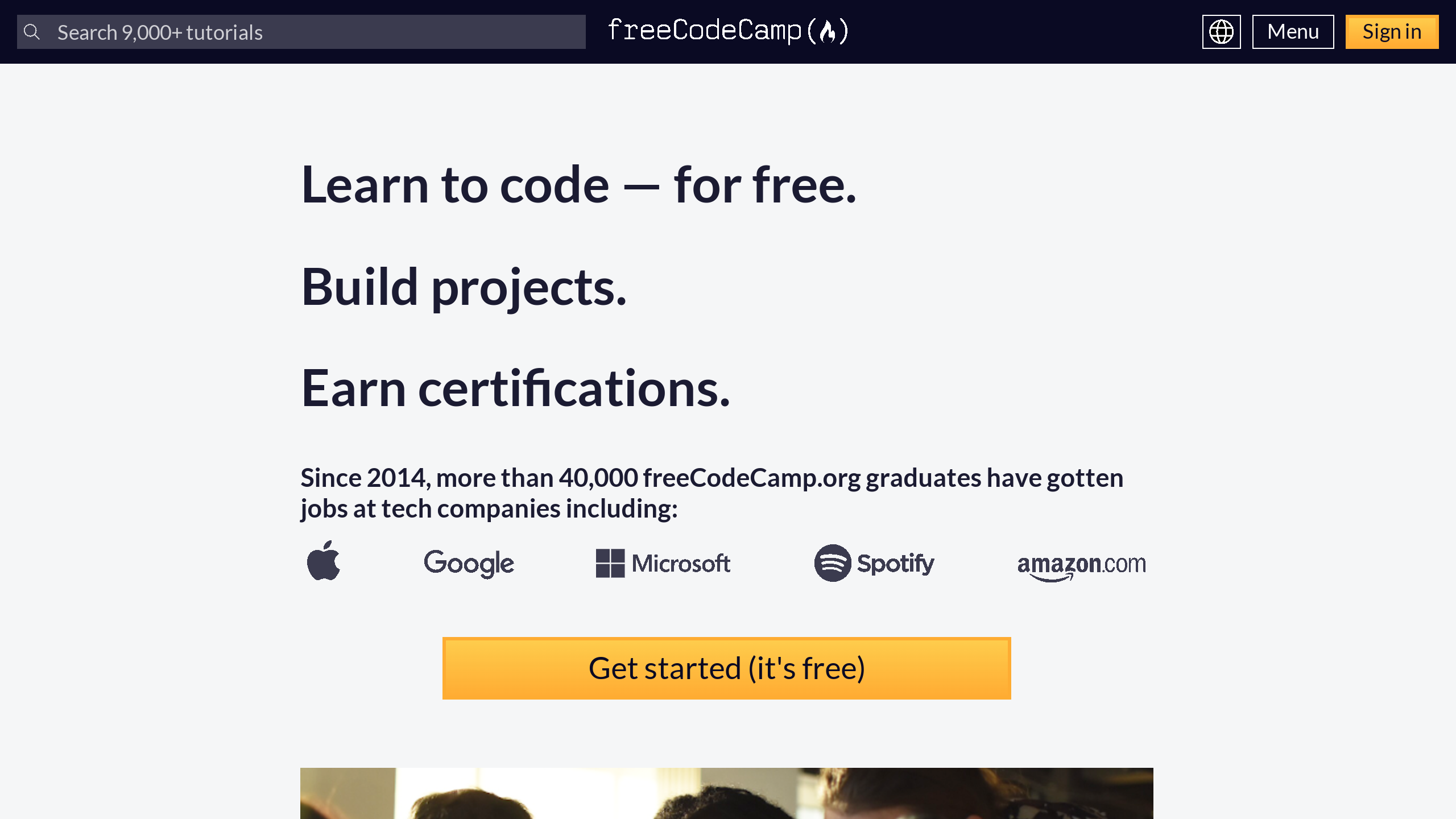 freeCodeCamp's website screenshot