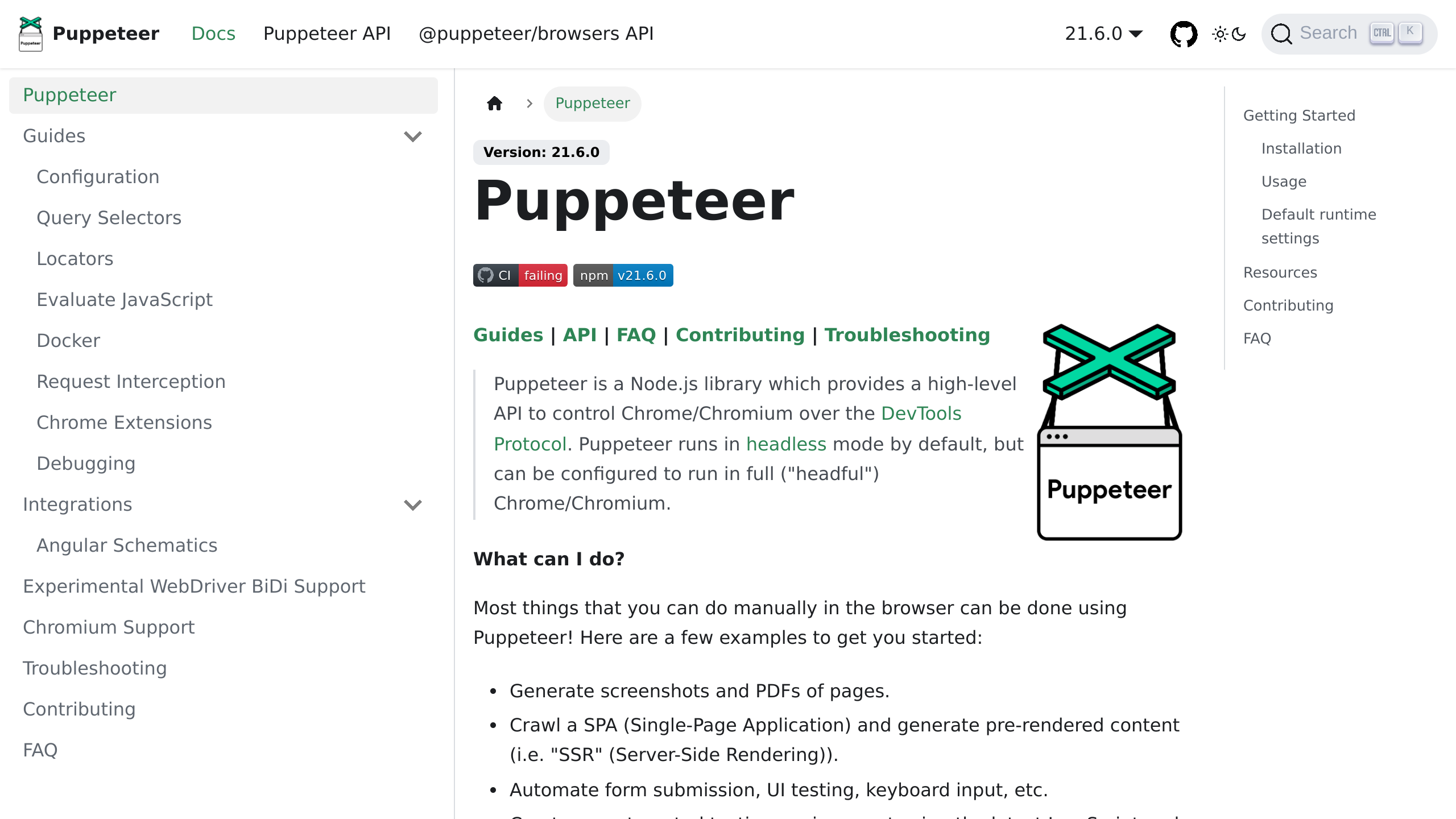 Puppeteer's website screenshot
