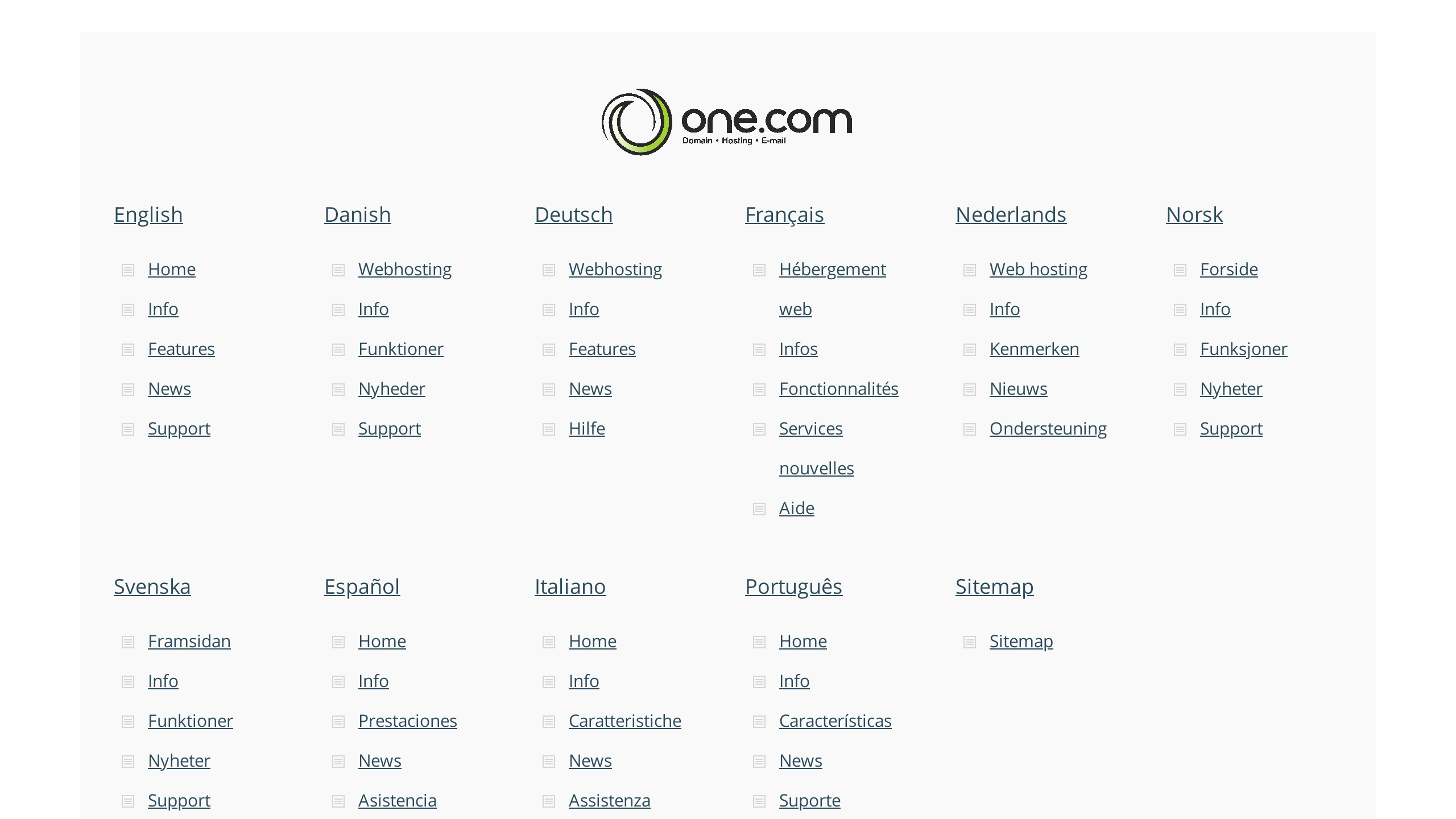 One.com's website screenshot