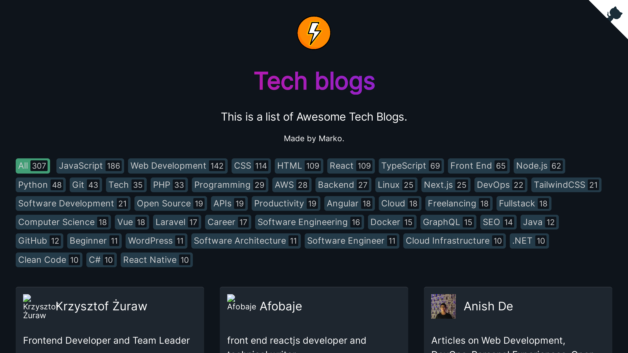 Tech Blogs's website screenshot