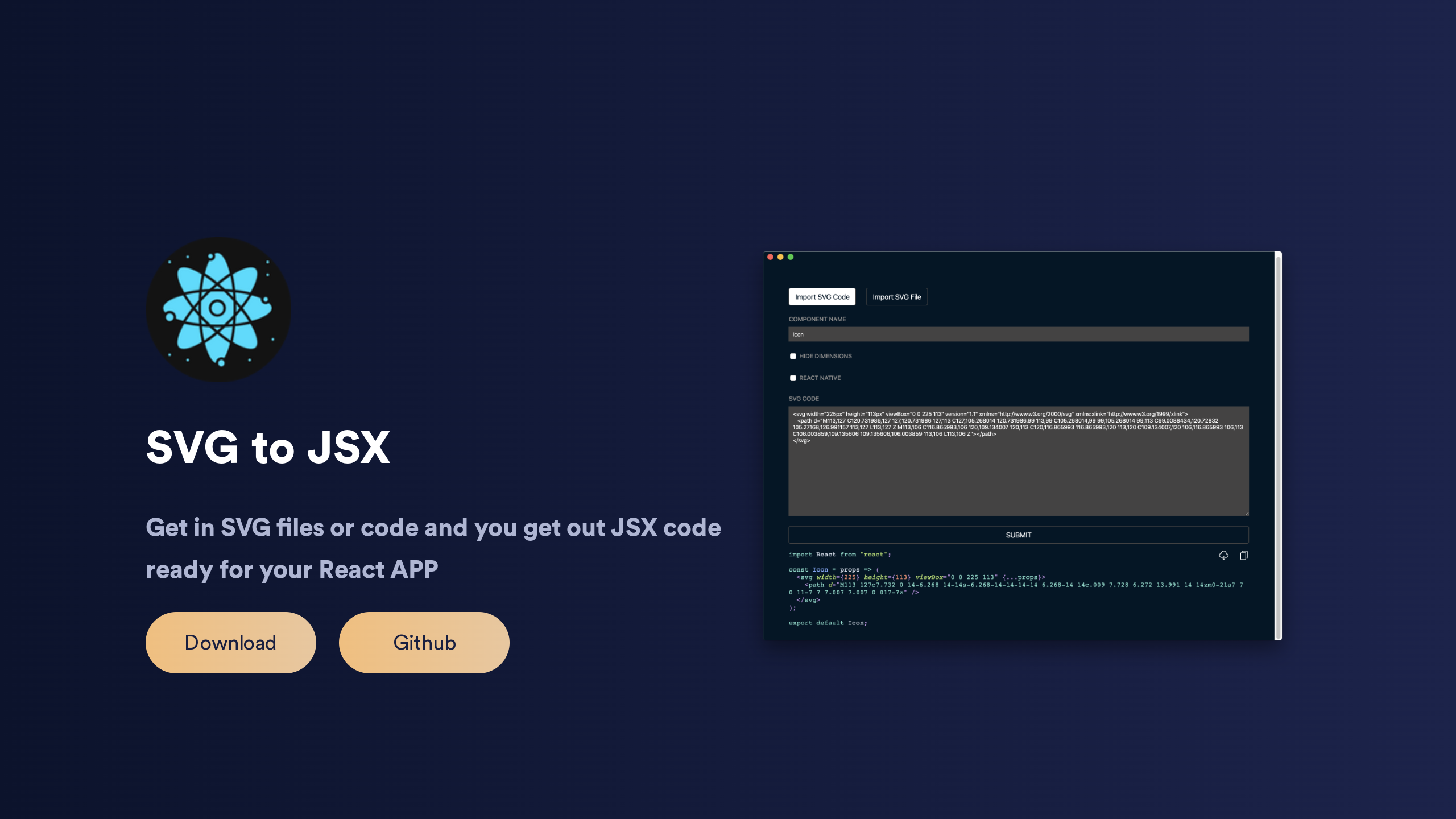 SVG to JSX's website screenshot