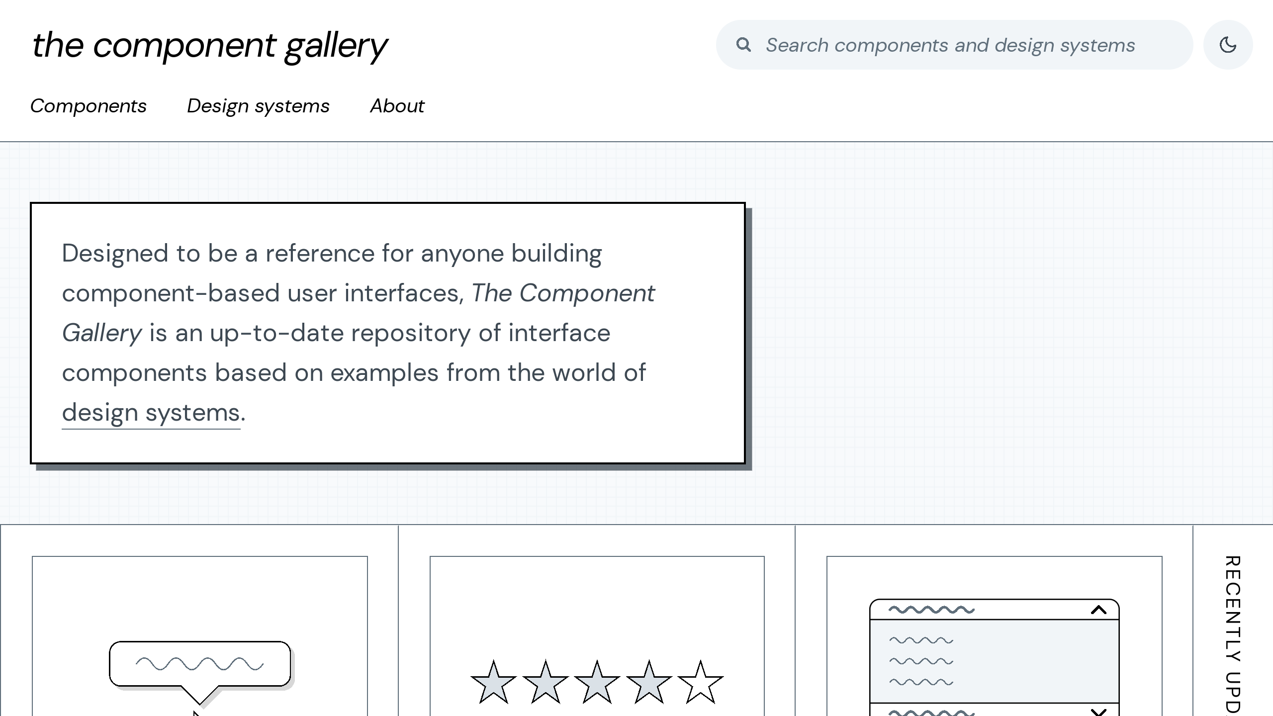 The Component Gallery's website screenshot