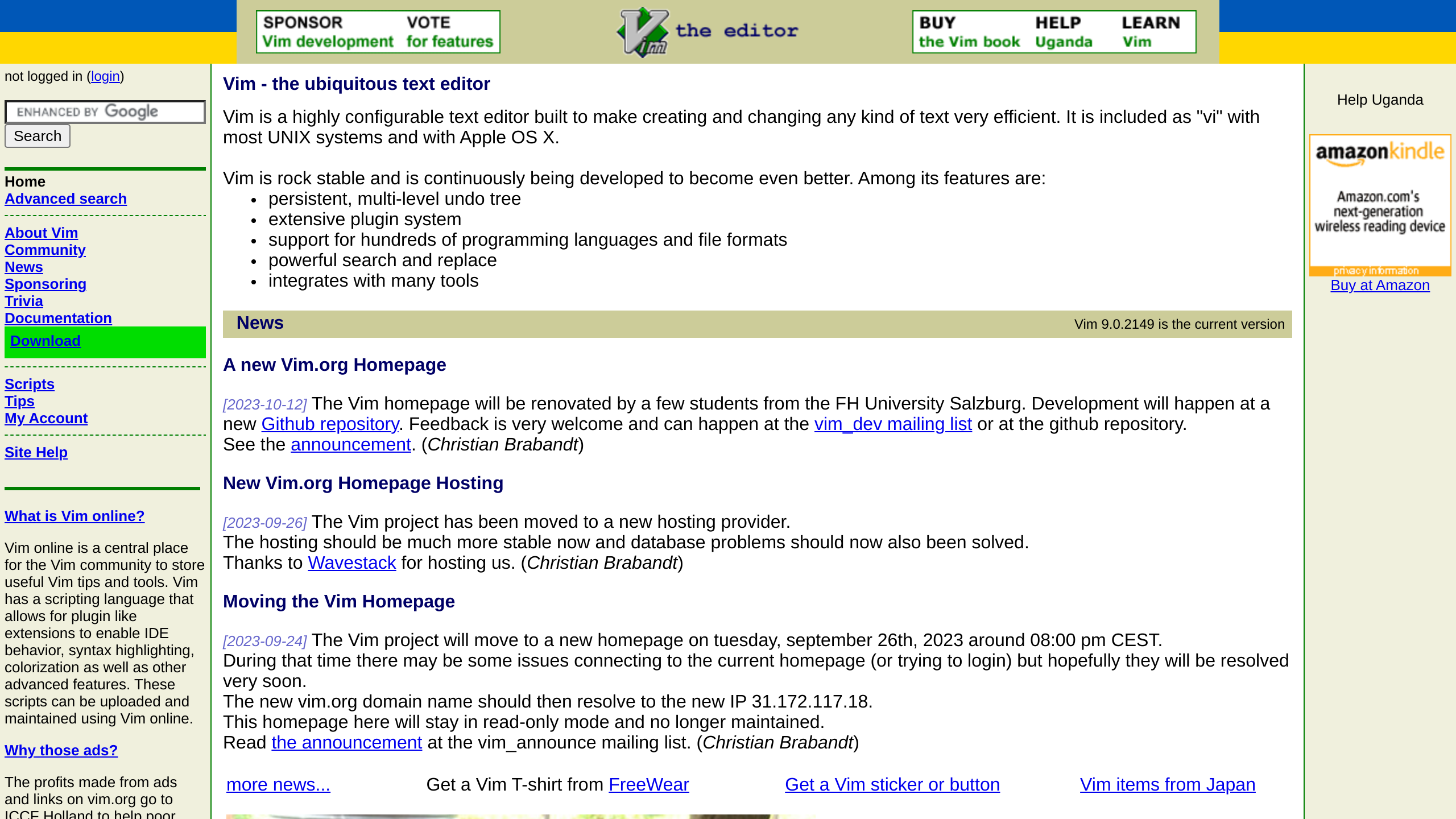 Vim's website screenshot