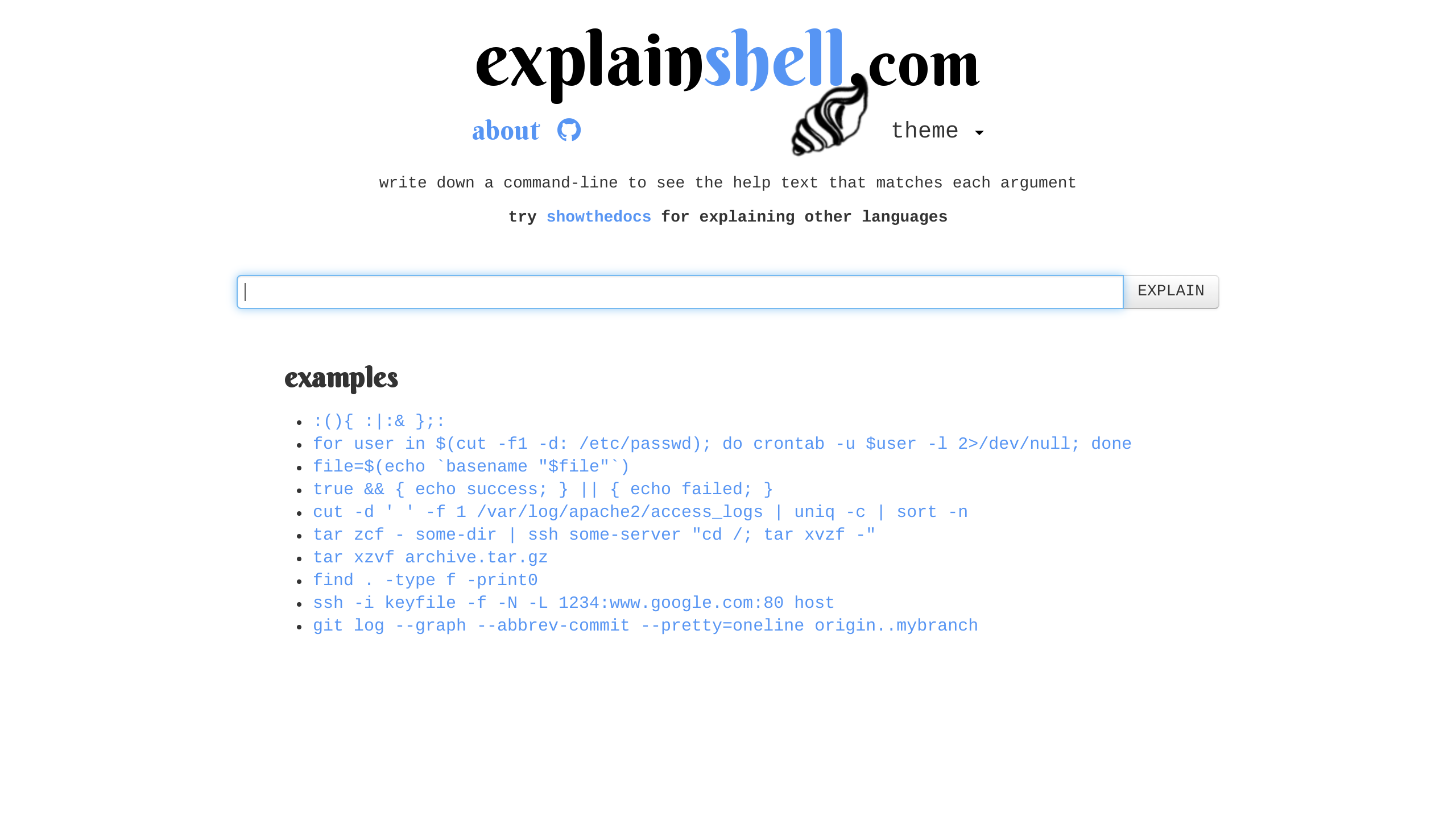 explainshell's website screenshot
