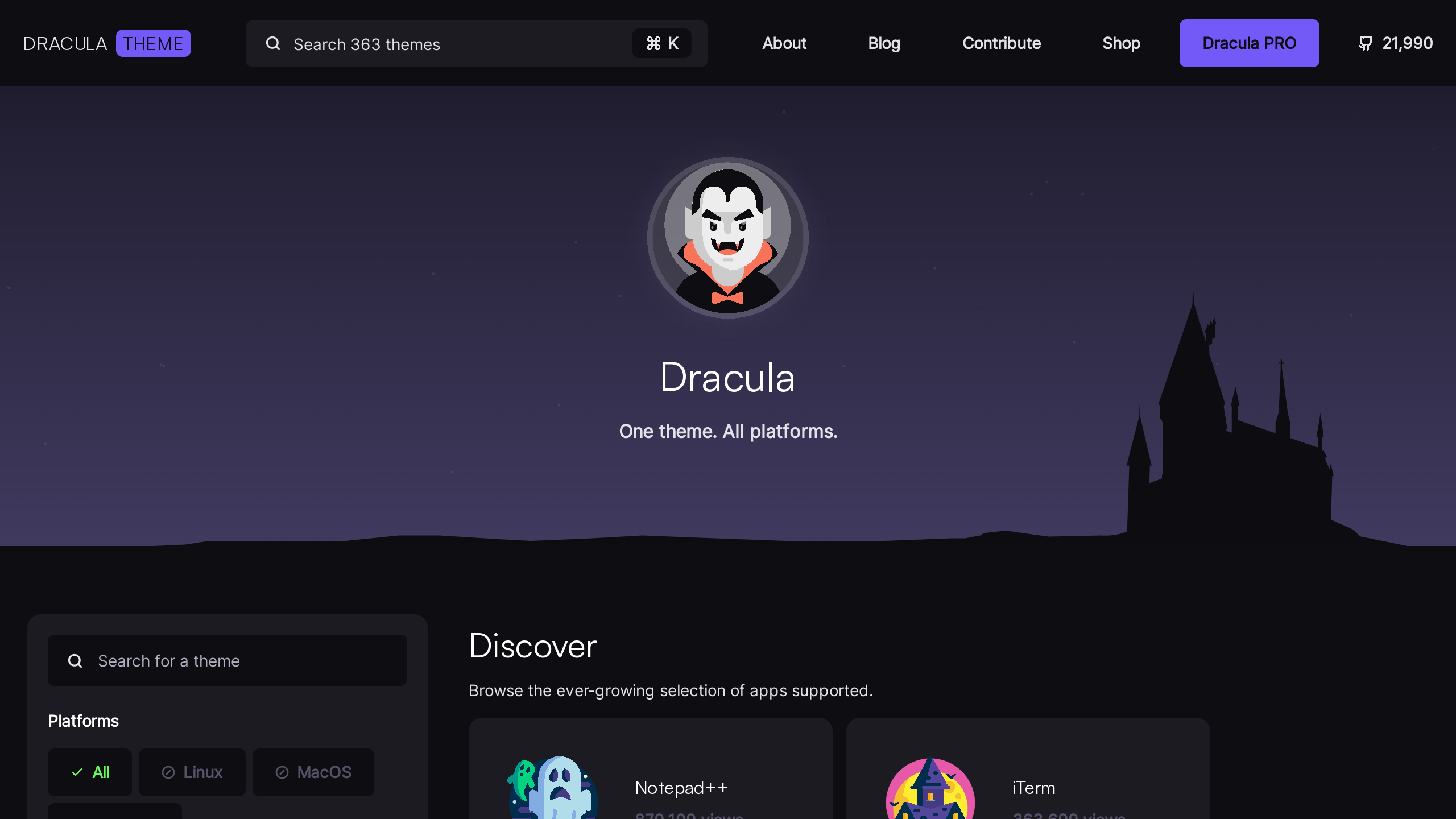 Dracula theme's website screenshot