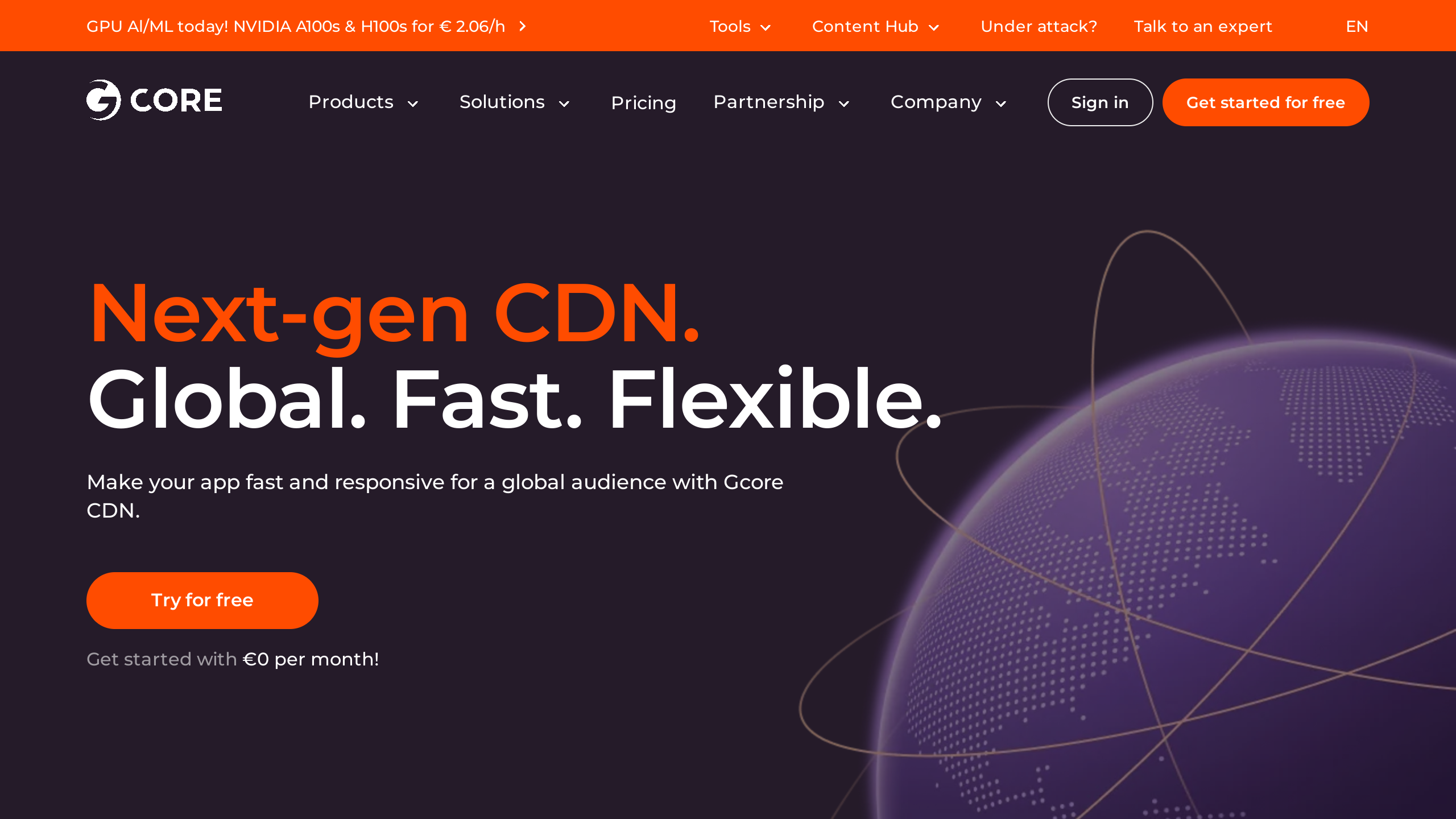 Gcore CDN's website screenshot