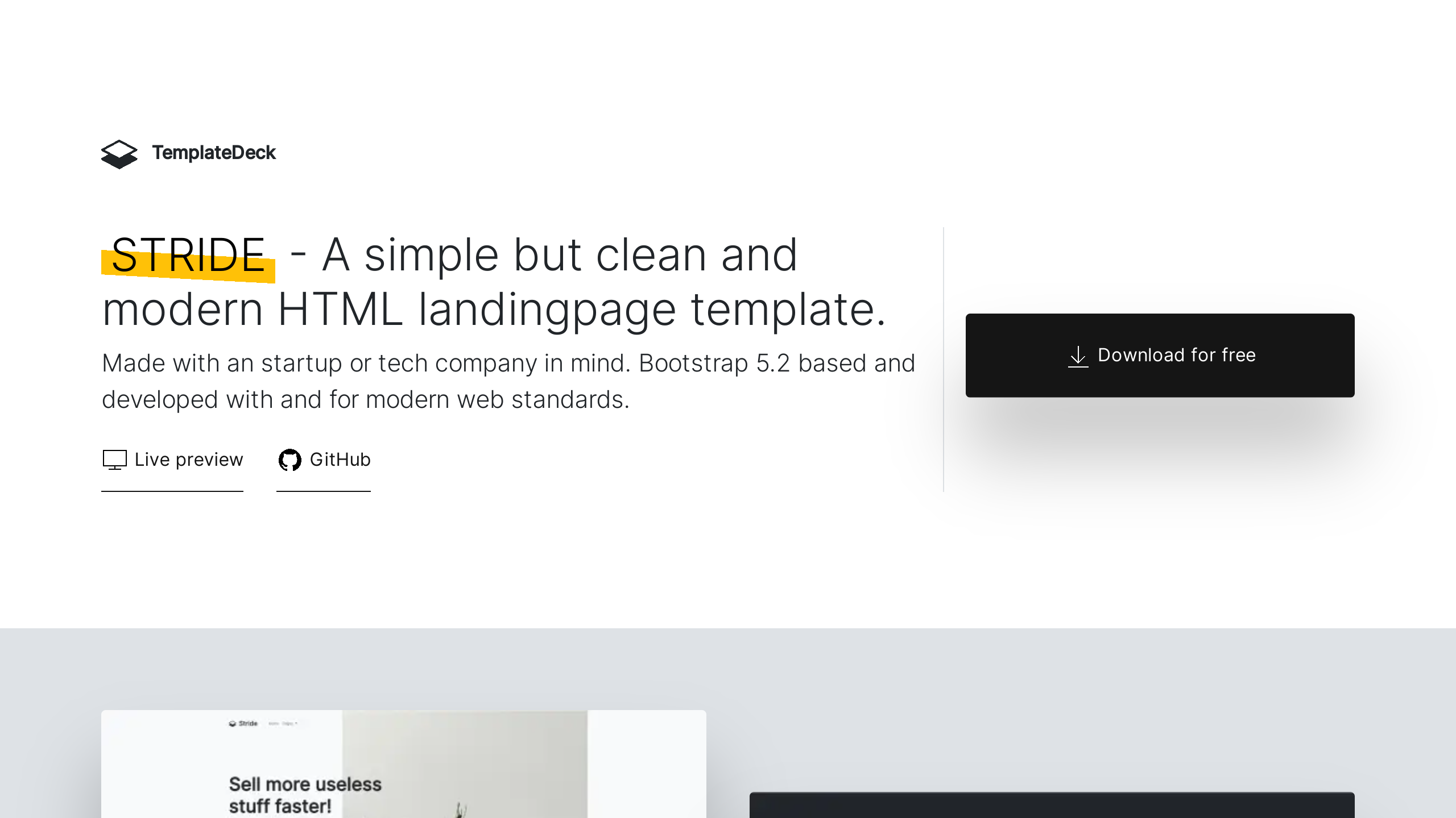 Stride Bootstrap Landingpage Template's website screenshot