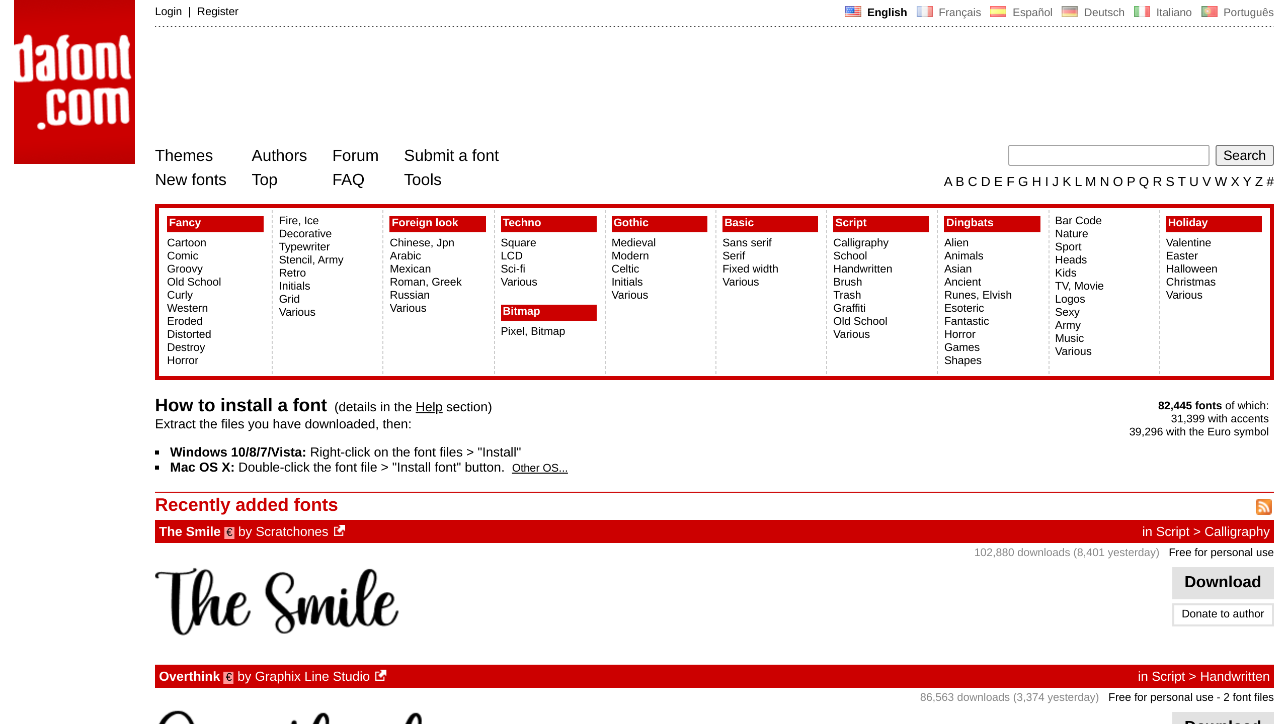 DaFont's website screenshot