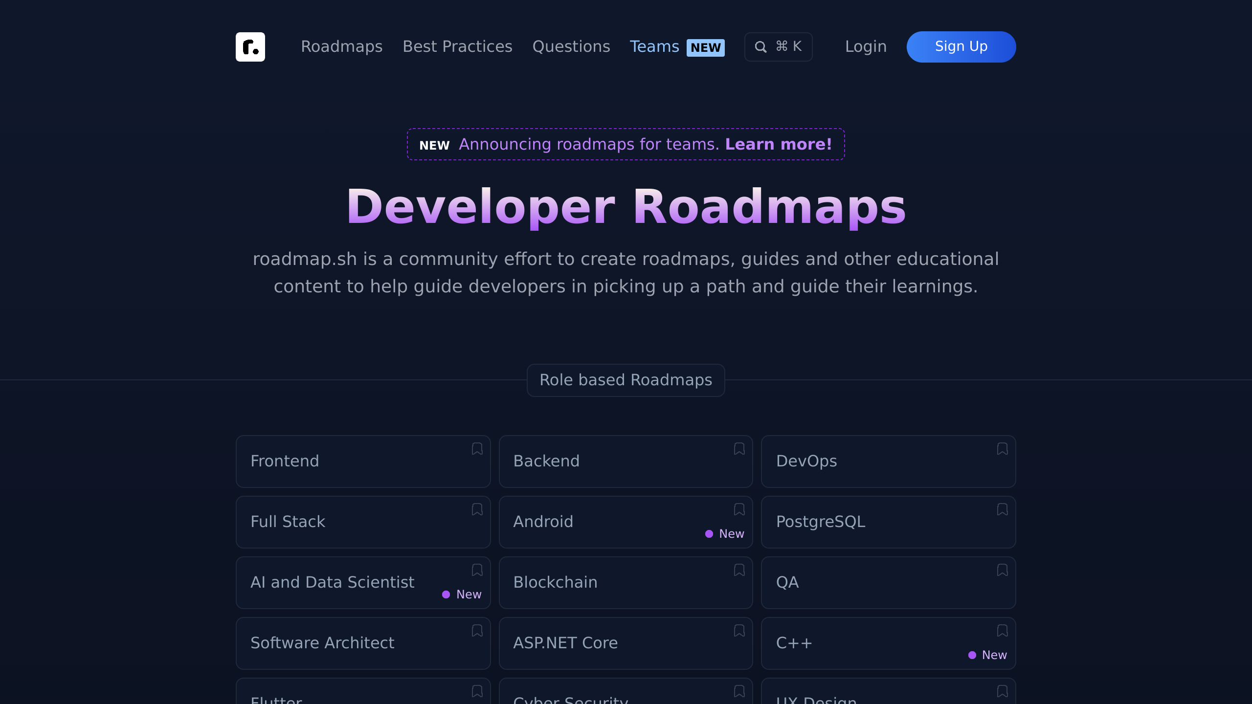 Roadmap SH's website screenshot