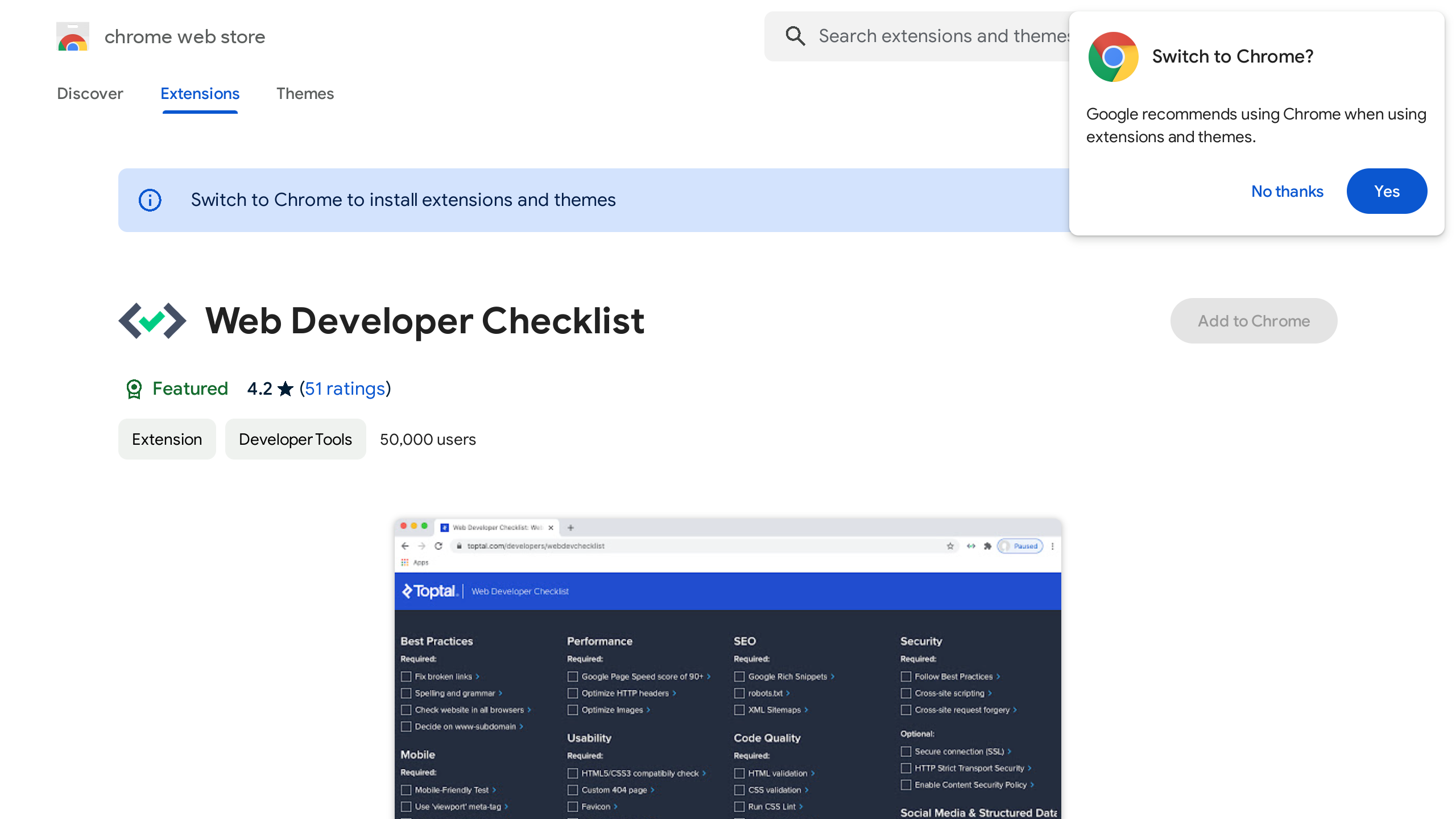 Web Developer Checklist's website screenshot